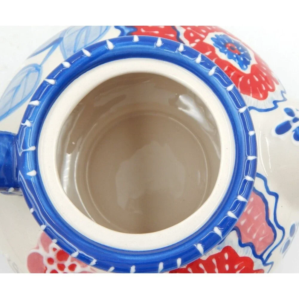 Blue Sky Ceramics Cambria Poppy Teapot Heather Goldminc 2012 Red White Blue